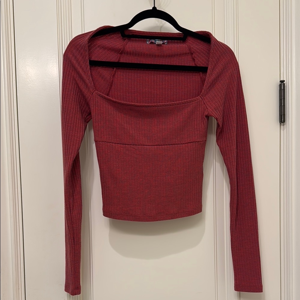 Urban Outfitters Ribbed Magenta Long Sleeve Top